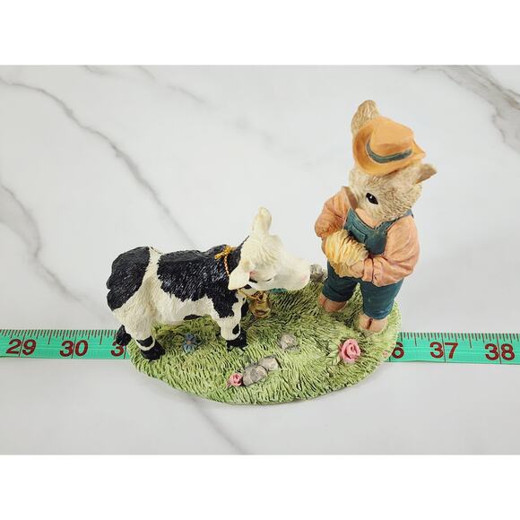 Farmer Pig Piggy w/ Cow Figurine 5" Resin 1994 Trippie's Countryside Lover Vtg - Picture 16 of 16
